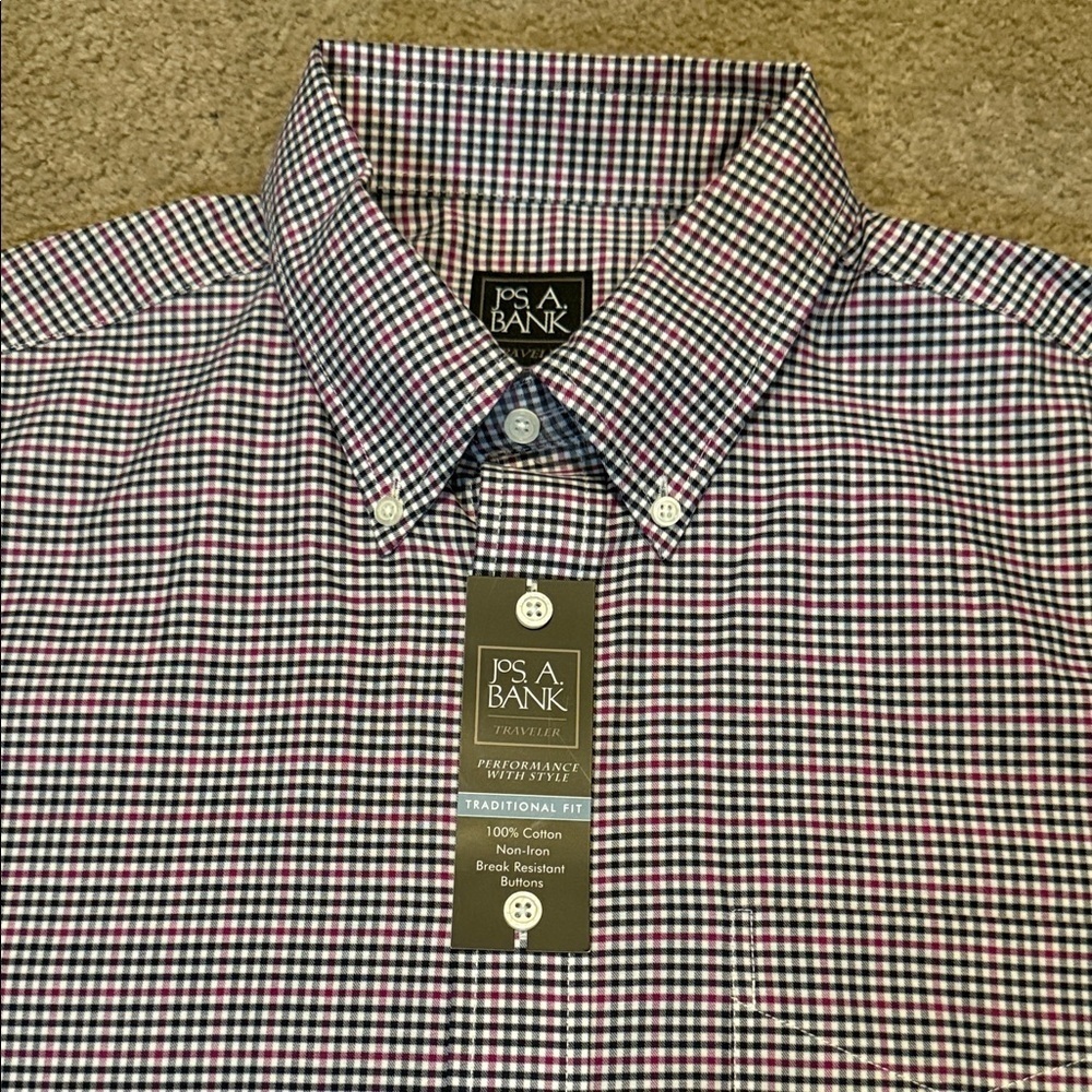 New Jos. A. Bank Men's Black and Red Plaid Shirt - Picture 2 of 7